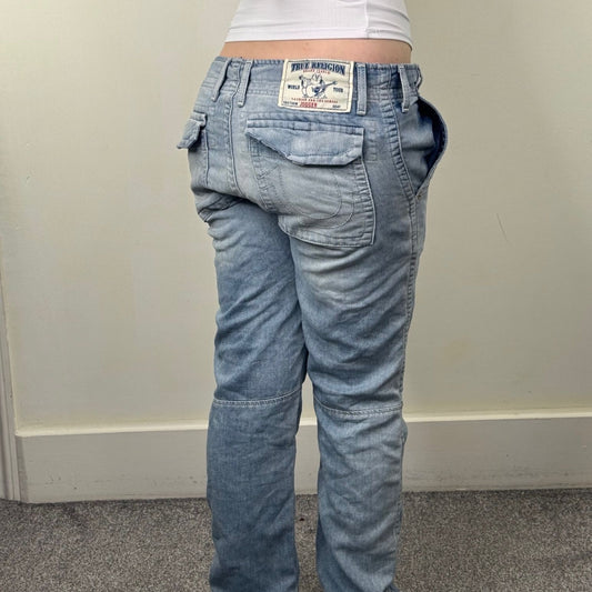 Y2K vintage True Religion denim joggers tracksuit bottoms drawstring light blue