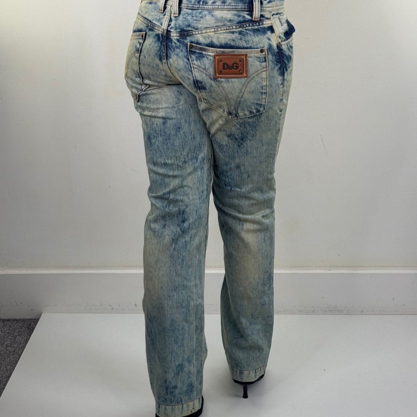 Y2K vintage Dolce & Gabbana bootcut denim jeans acid faded light blue wash