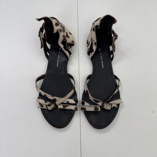 Y2K vintage Kurt Geiger pony hair sandals cow print strappy gladiator leather