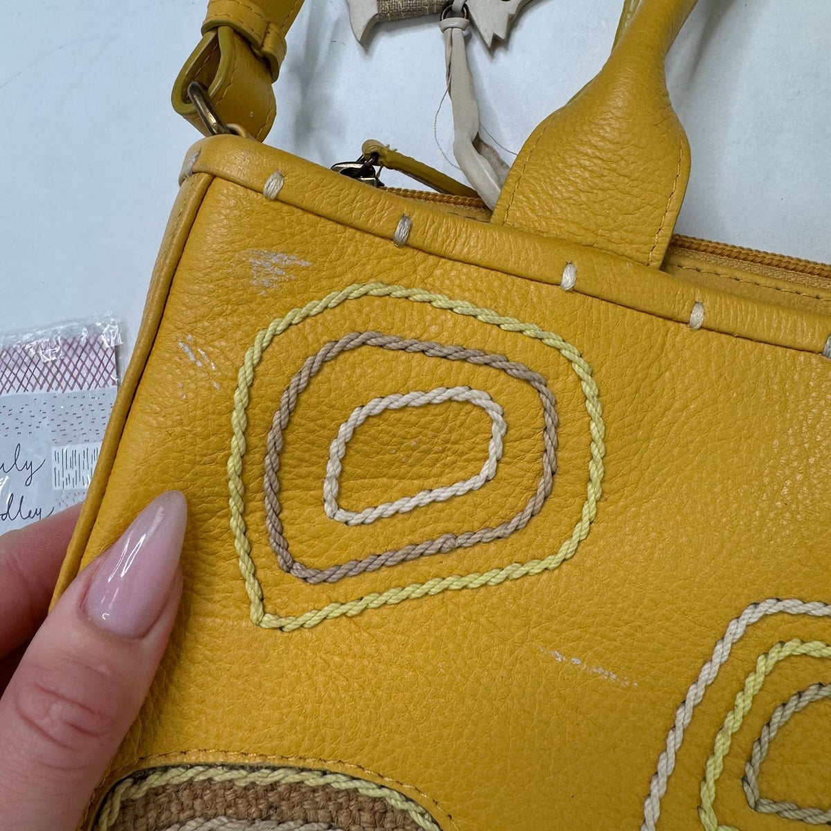 Radley Mustard Yellow Genuine Leather Embroidered Detail Handbag Shoulder Bag