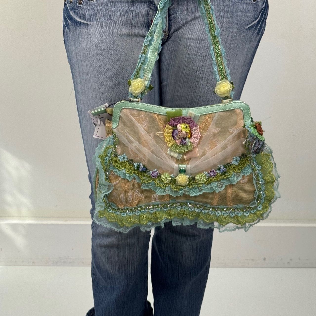 Y2K vintage small handbag coquette embellished boho lace frilly floral lolita