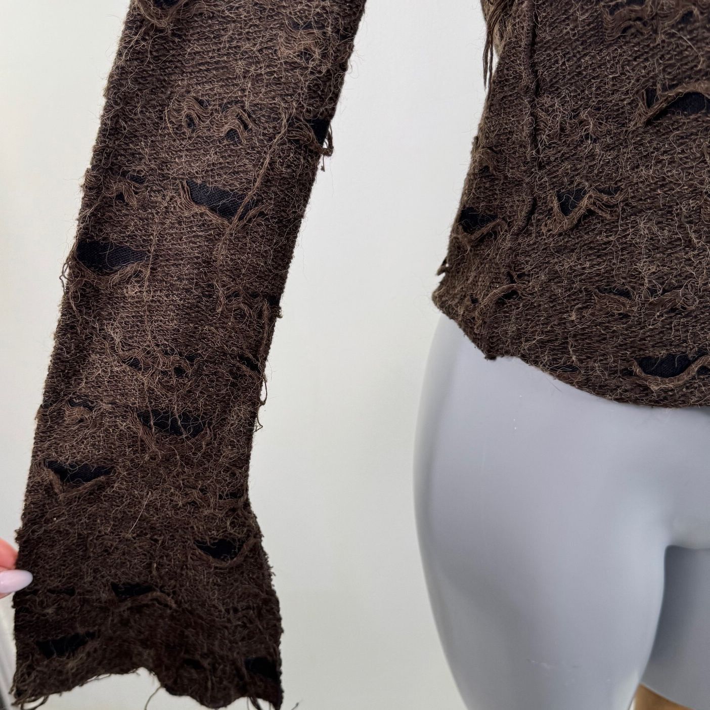 Y2K vintage wool blend jumper asymmetrical roll neck flare sleeve distressed
