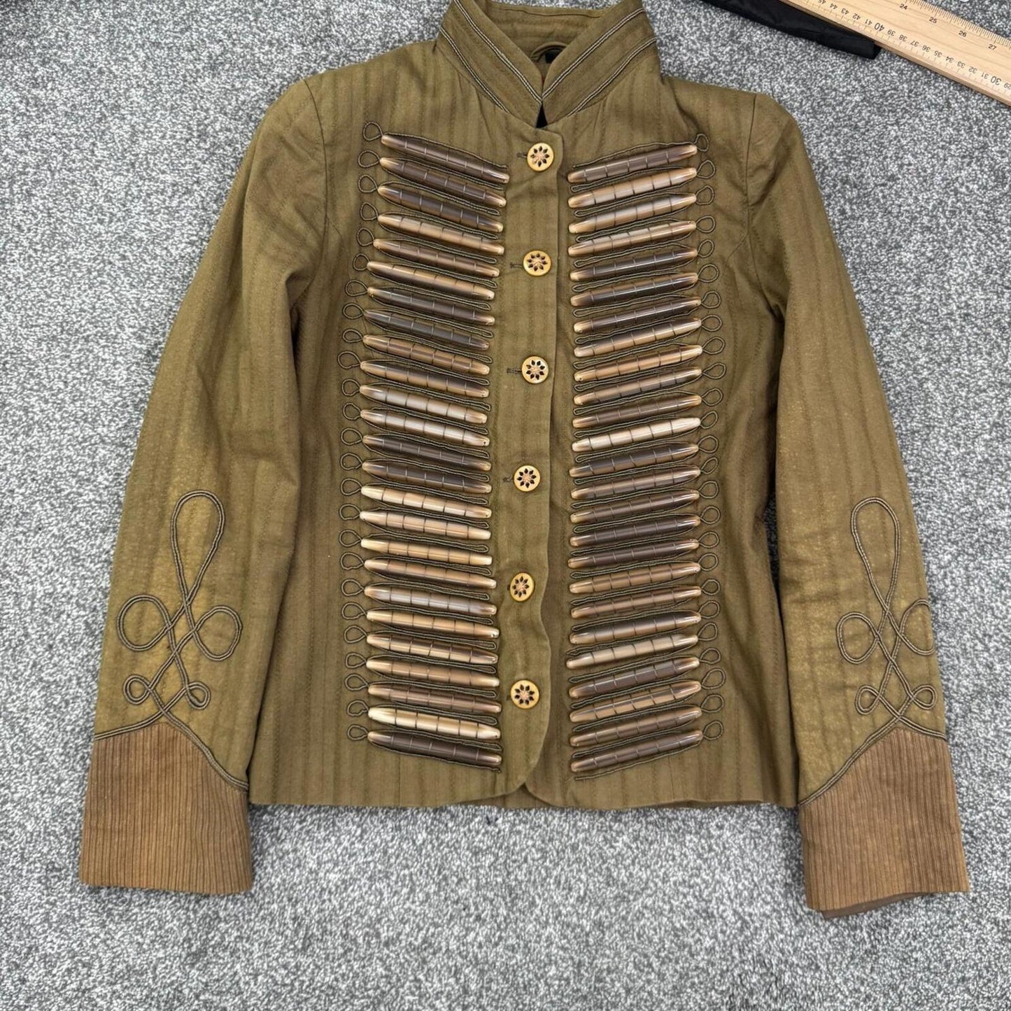 Y2K vintage S'NOB military jacket denim wooden embroidered button up archive