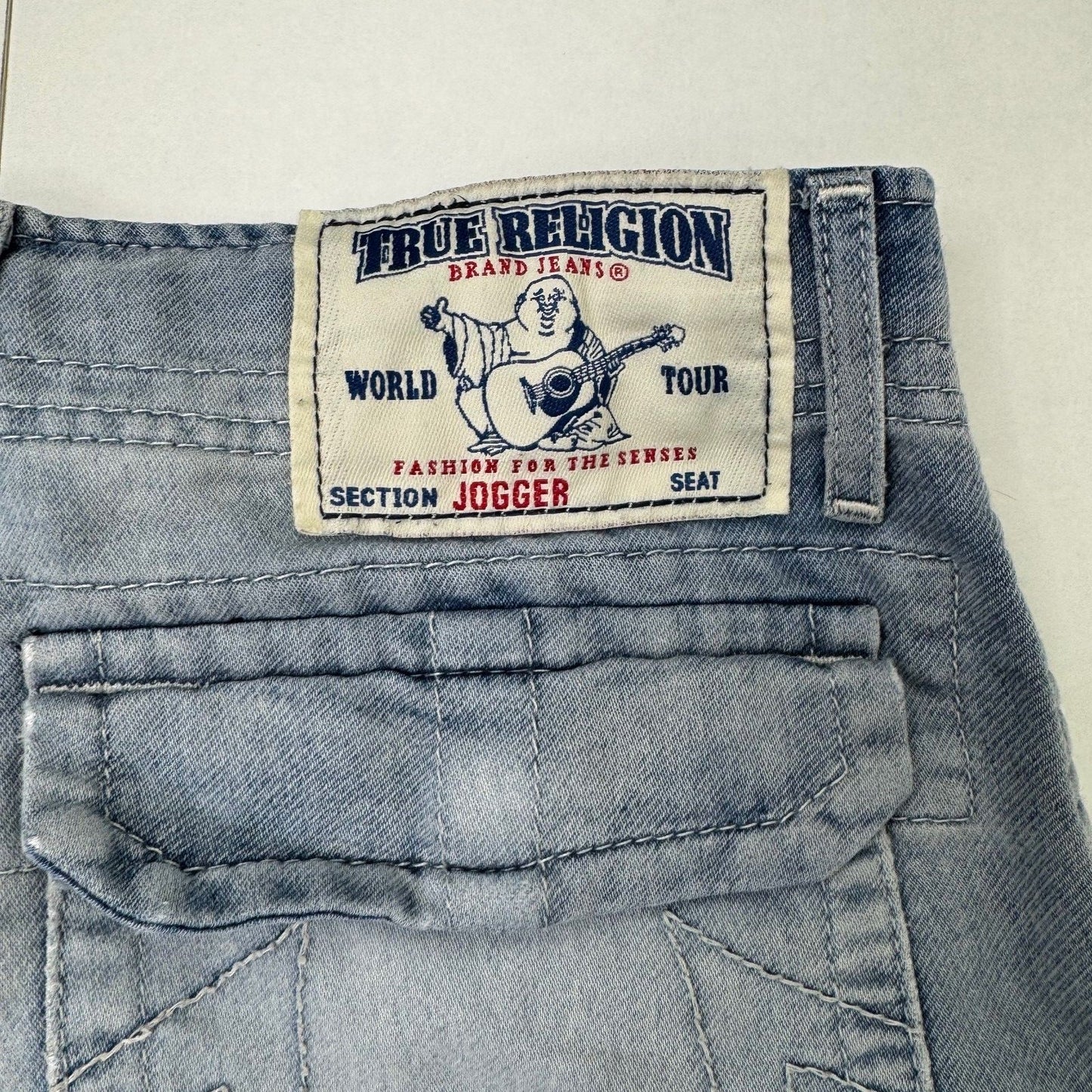 Y2K vintage True Religion denim joggers tracksuit bottoms drawstring light blue