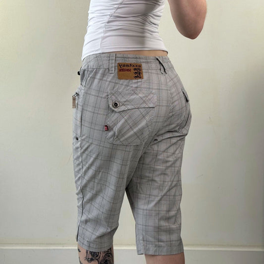 Y2K vintage capri trousers cropped tartan check print mid rise cargo toggles