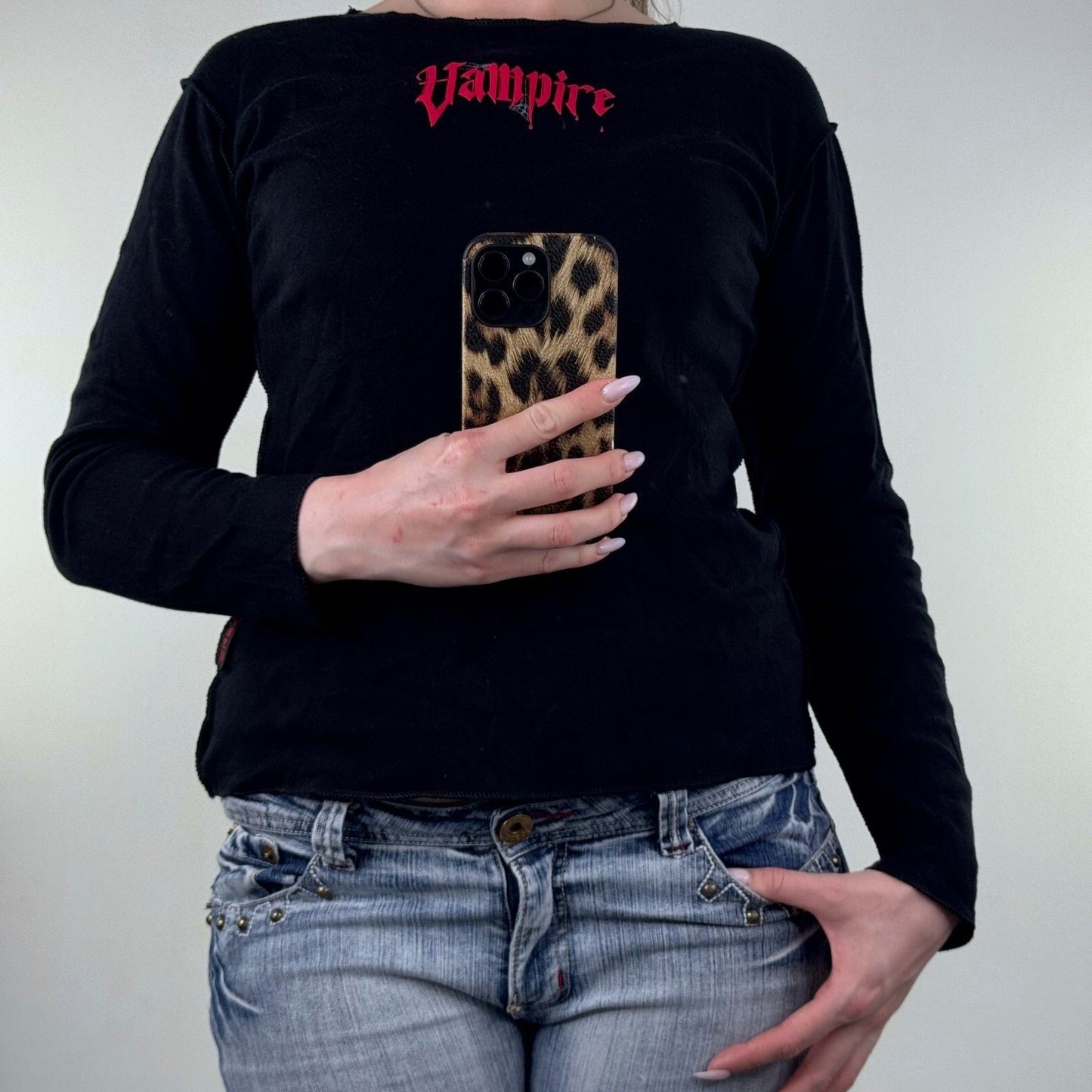 Vintage Omen long sleeve top vampire spider web print rare