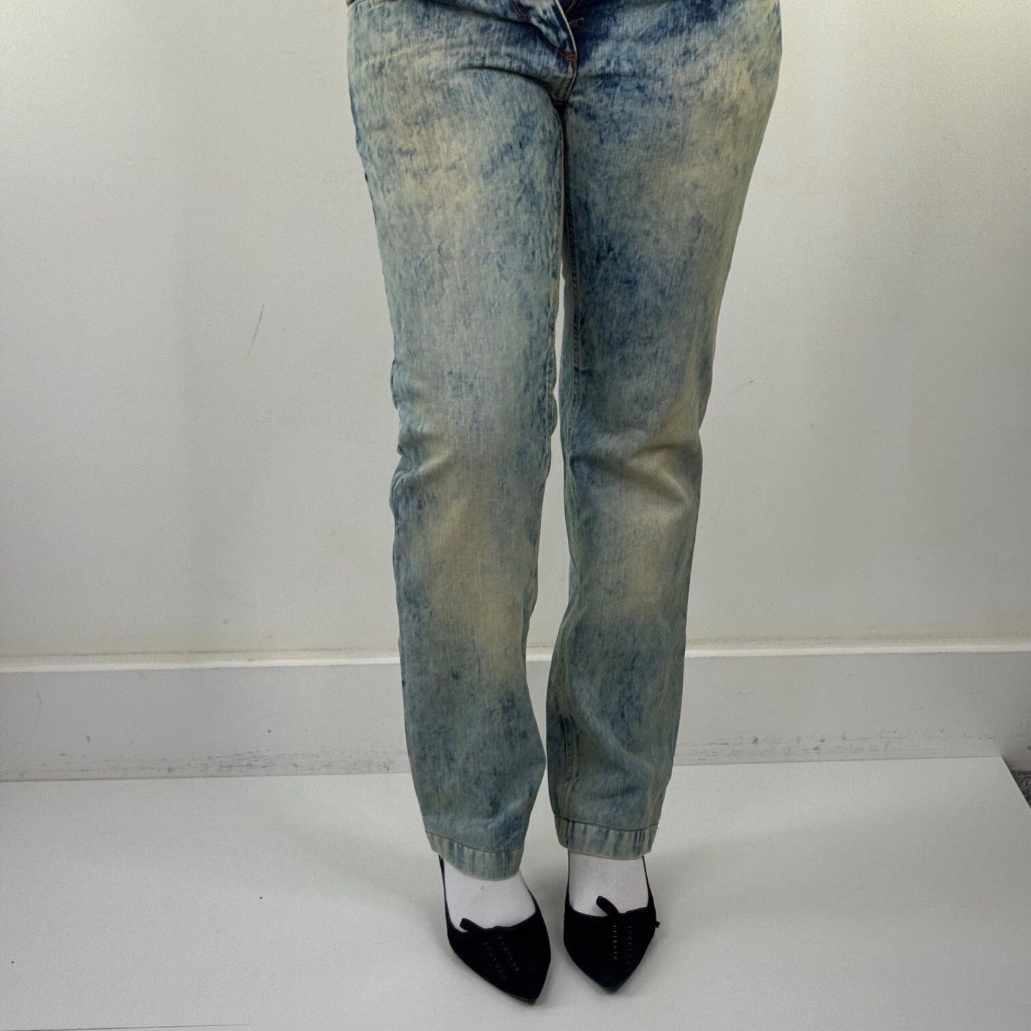 Y2K vintage Dolce & Gabbana bootcut denim jeans acid faded light blue wash
