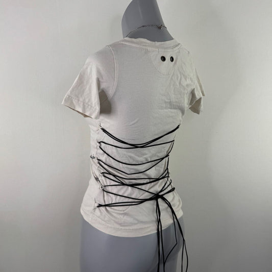 Y2K vintage v neck t-shirt short sleeve top lace up barbed wire fitted 90s