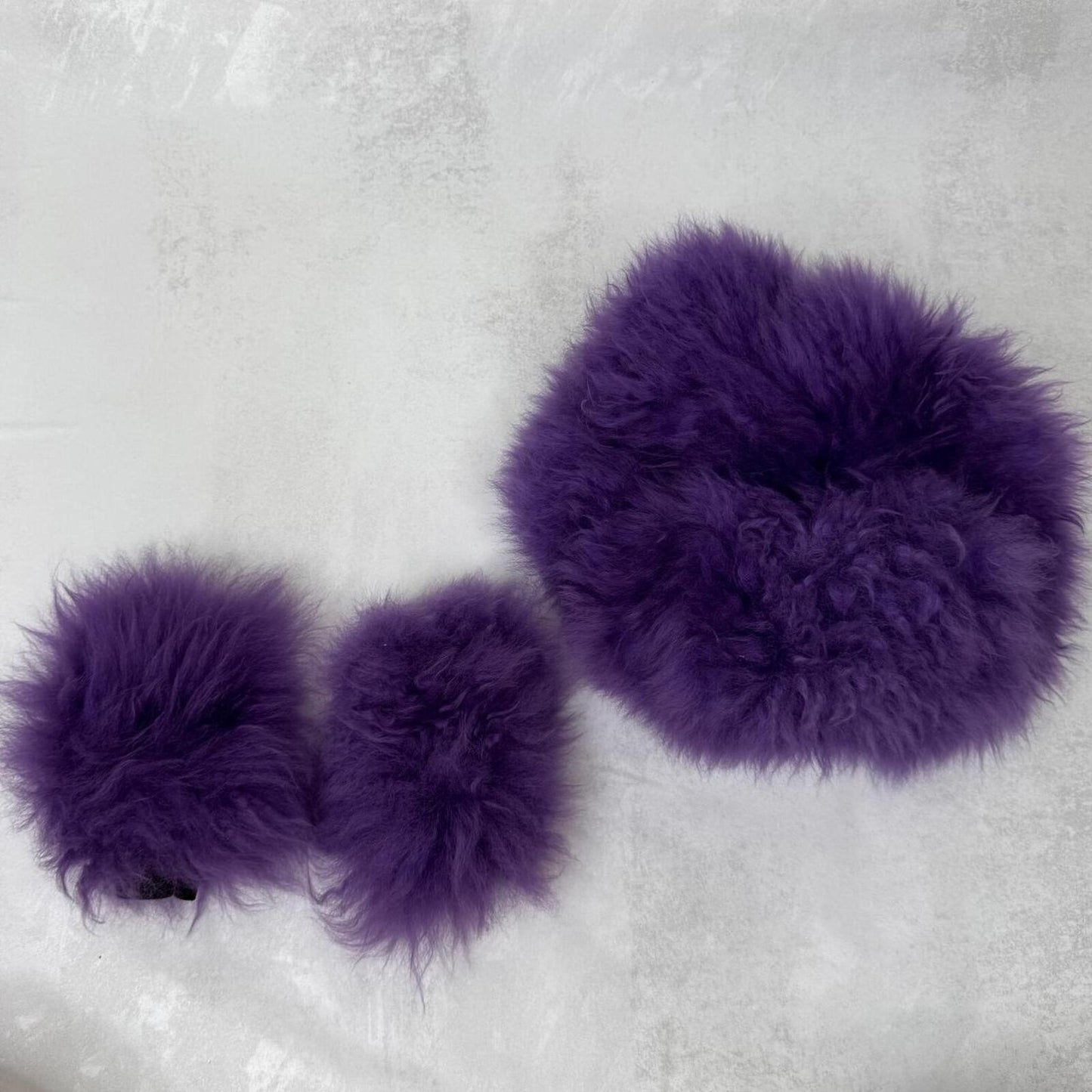 Sheepskin steering wheel, handbrake and gear stick cover purple wool fluffy