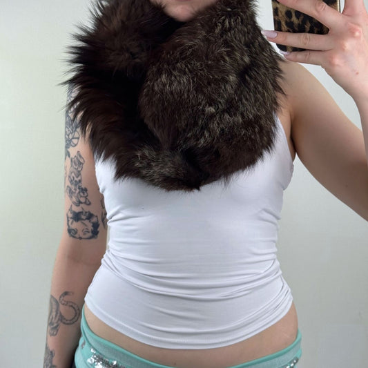 Vintage genuine silver fox fur scarf collar neck wrap brown short length