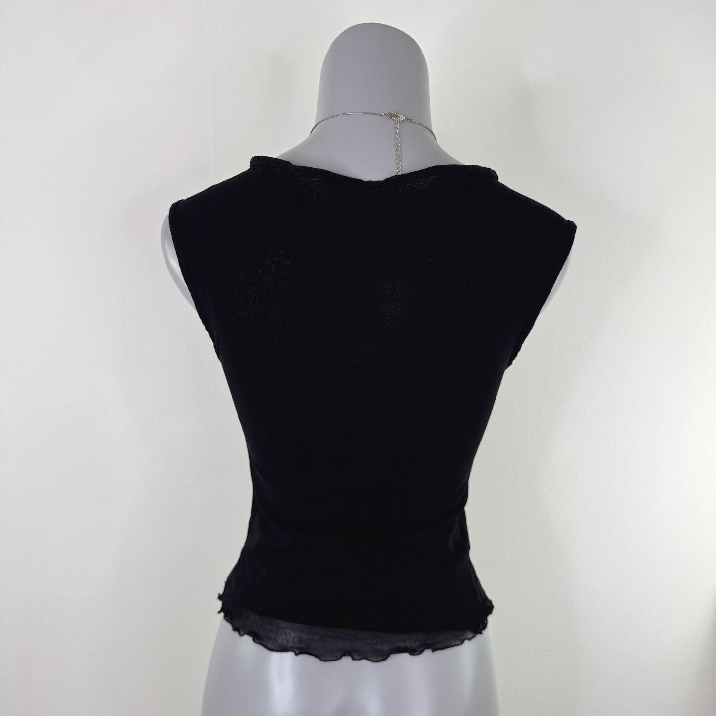 Y2K vintage tank top mesh lace stretchy ruffle double layer v neck