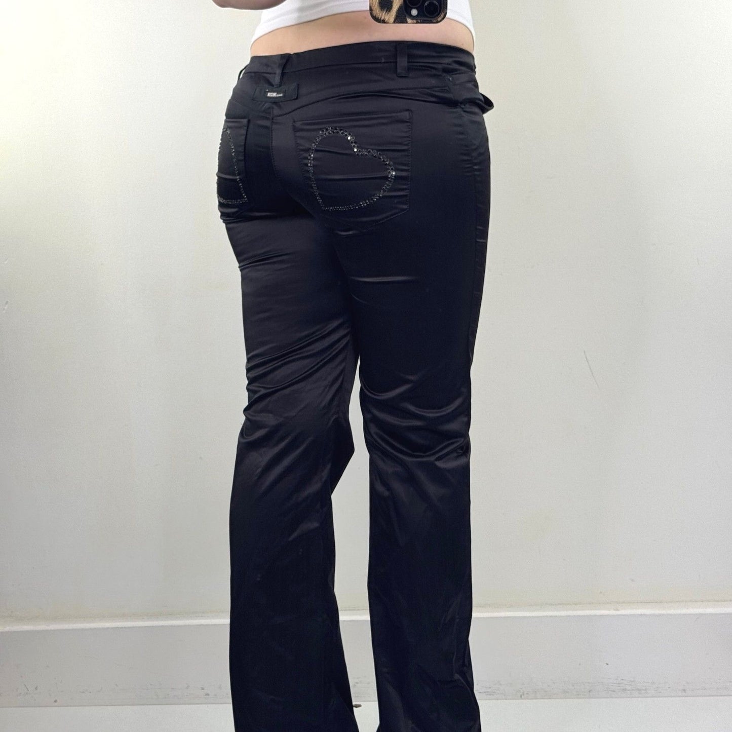 Y2K vintage Moschino Jeans bootcut trousers formal low rise satin hearts