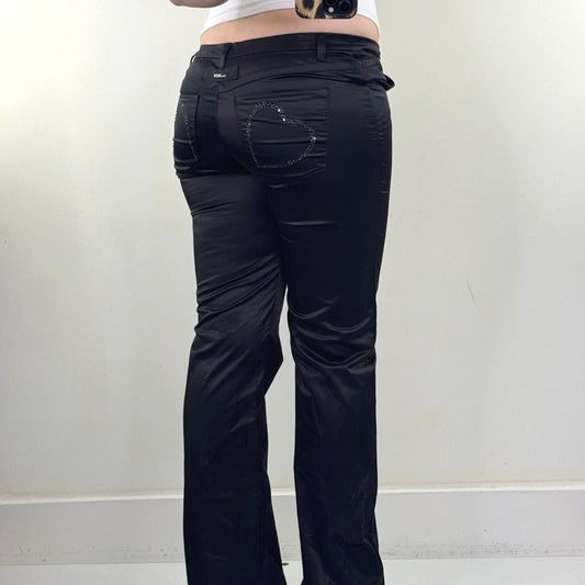 Y2K vintage Moschino Jeans bootcut trousers formal low rise satin hearts
