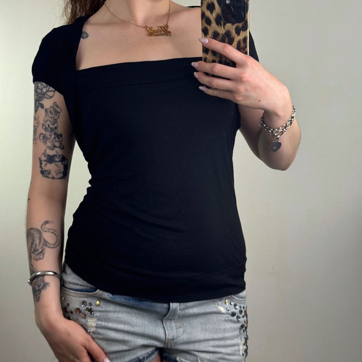 Y2K vintage t-shirt short sleeve top square neck open o ring back cap sleeve