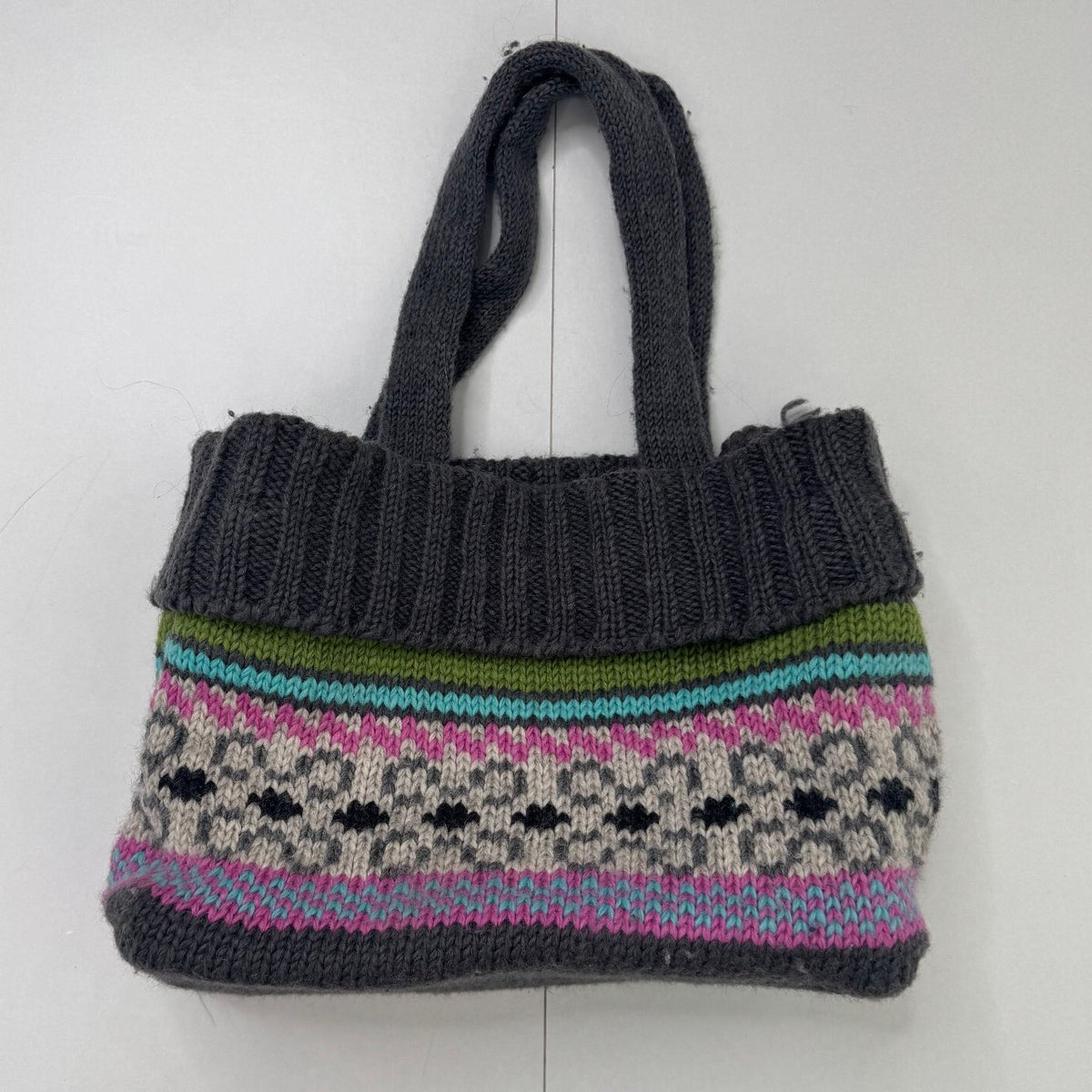 Y2K vintage wool shoulder bag pattern knitted medium boho ribbed floral stripe