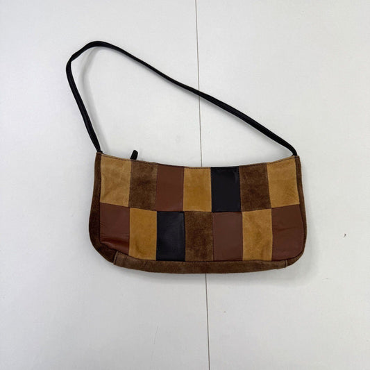 Y2K vintage genuine leather mini shoulder bag small suede patchwork boho