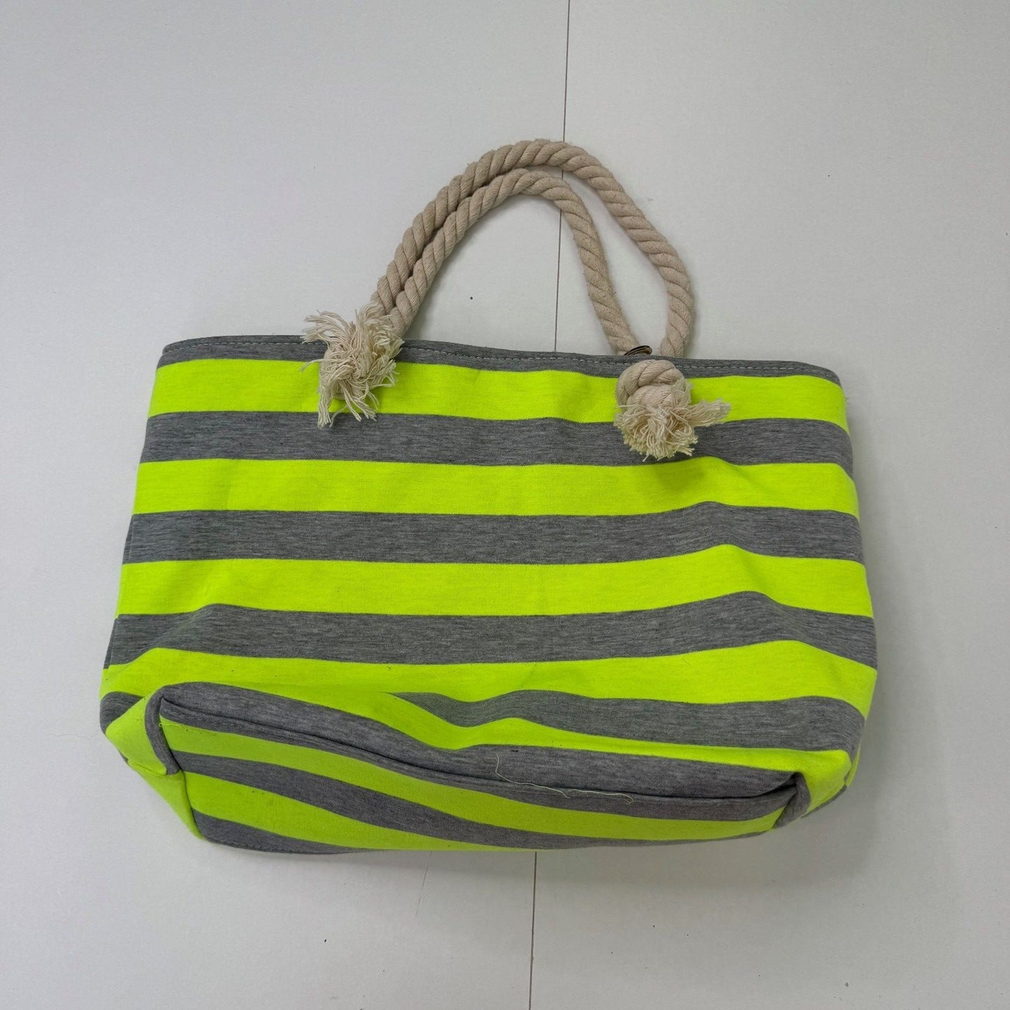 Vintage shoulder bag large tote neon grey yellow stripe beach 2010s braided rope
