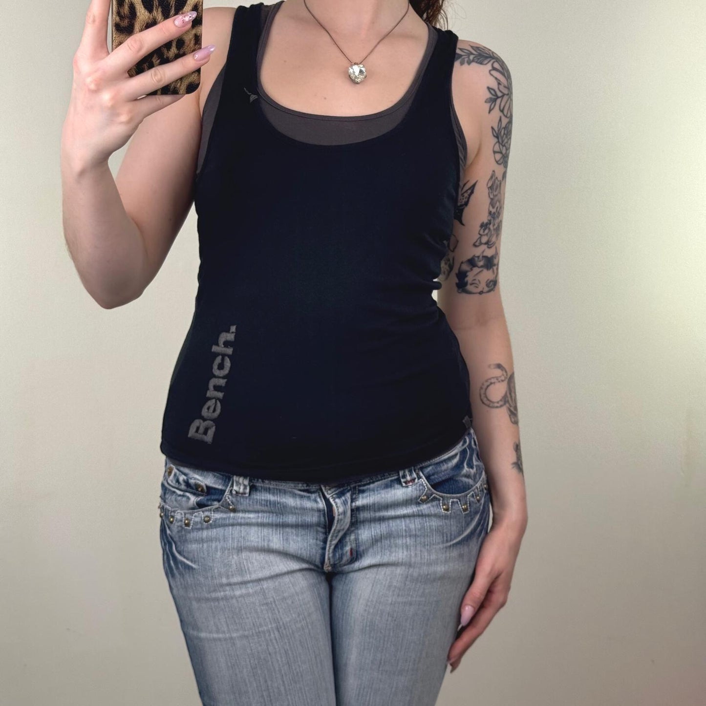 Y2K vintage Bench tank top two tone double layer fitted black grey