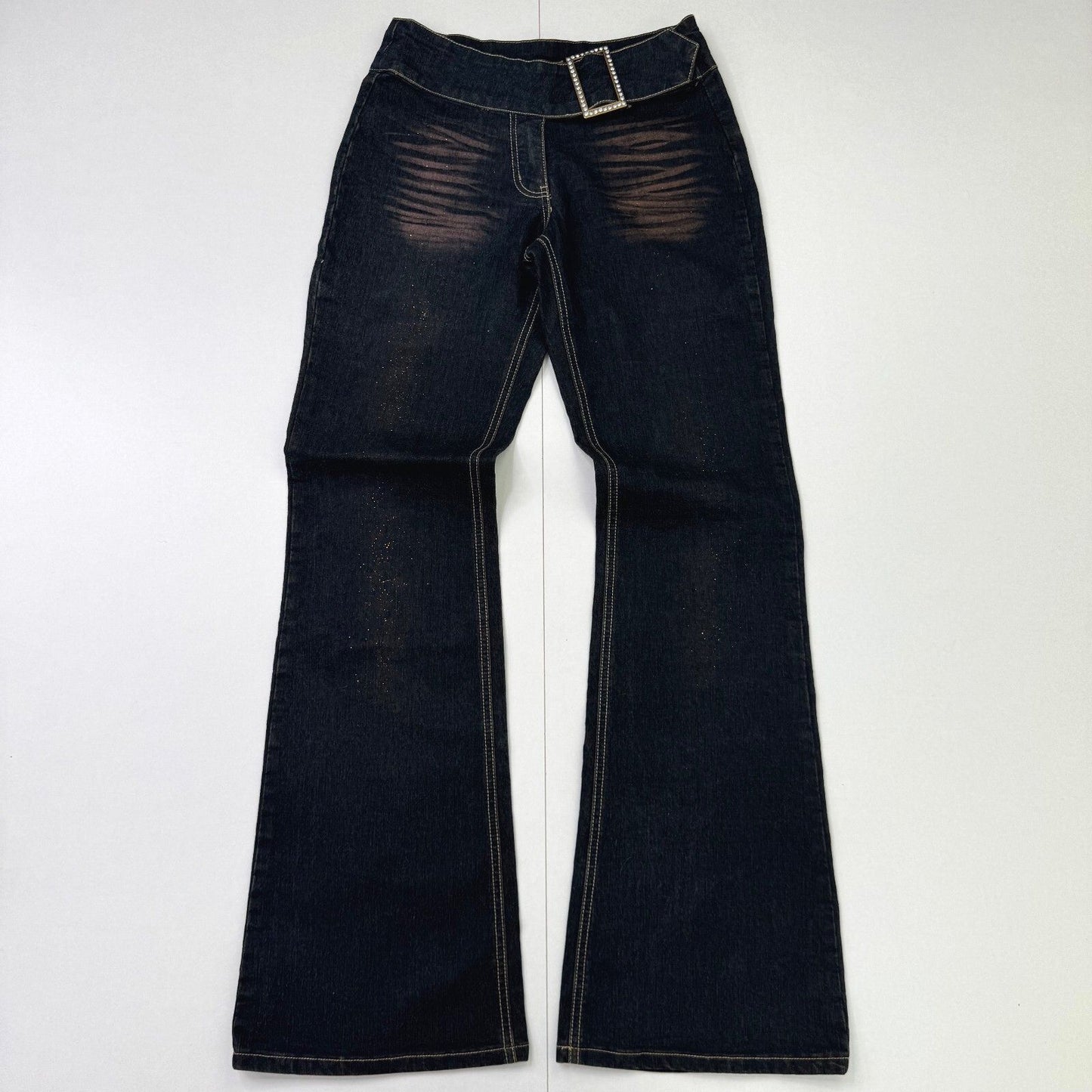 Y2K vintage bootcut denim jeans sparkly stretchy rhinestone belt glitter