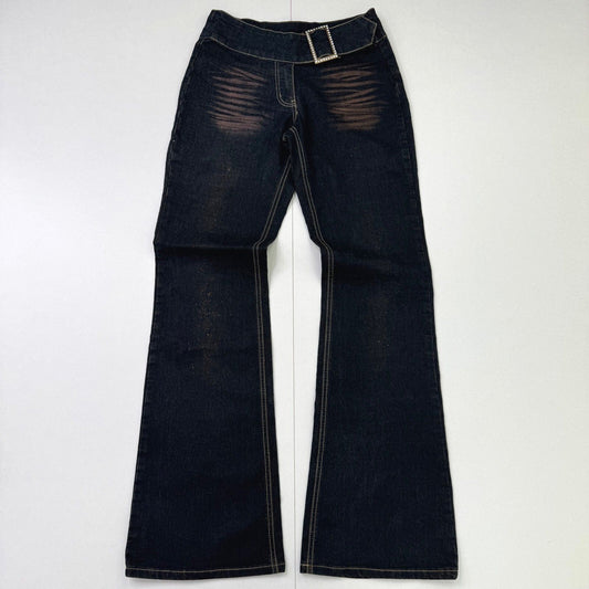 Y2K vintage bootcut denim jeans sparkly stretchy rhinestone belt glitter