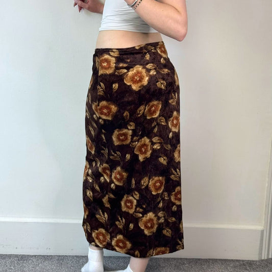 Y2K vintage floral velvet stretchy maxi skirt cottage core flower print boho