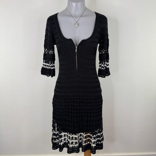 Vintage Karen Millen midi dress half sleeve scoop neck zip crochet knit summer