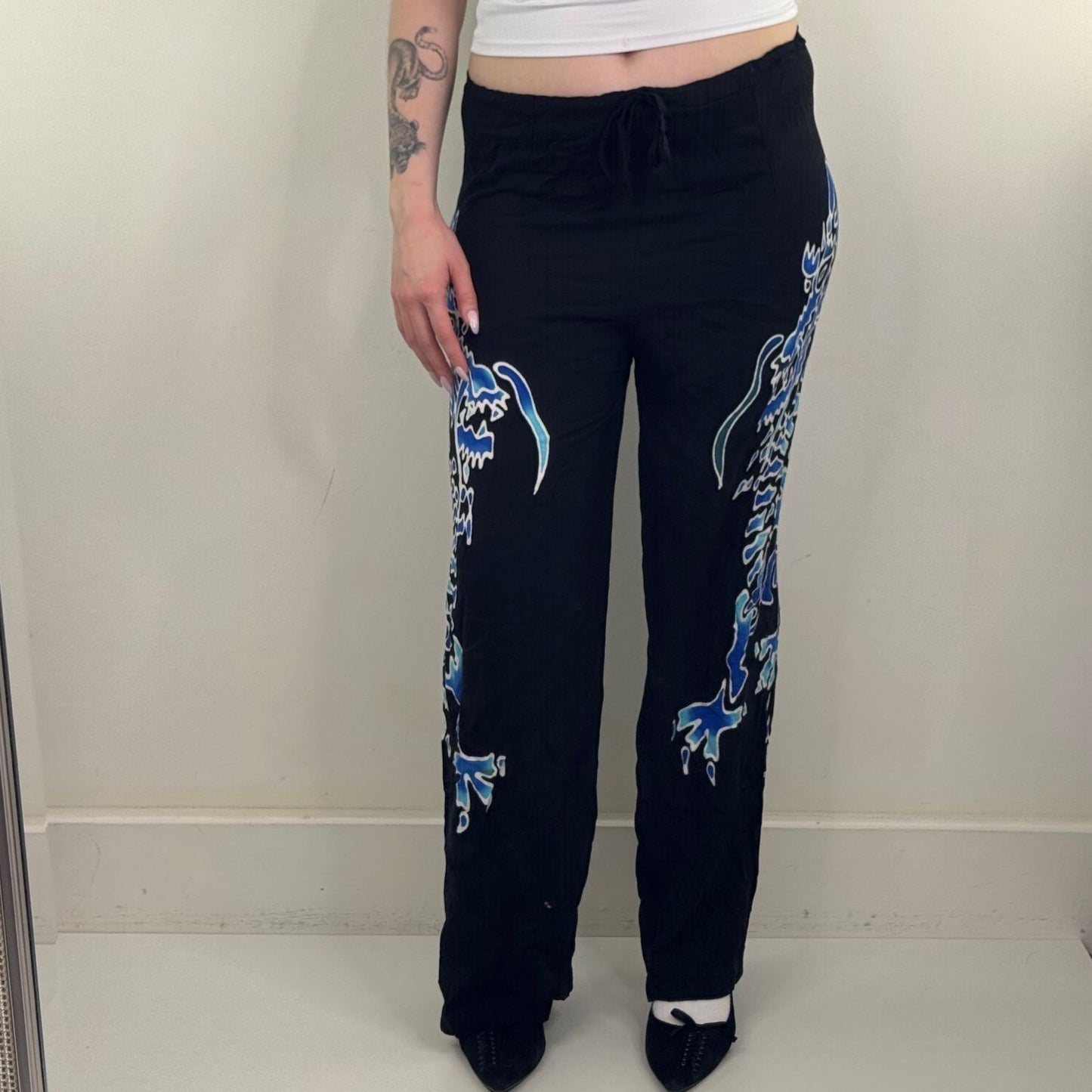 90s Y2K vintage dragon trousers lightweight baggy adjustable drawstring