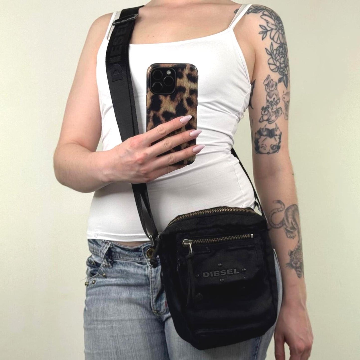 Y2K vintage Diesel cargo bag side messenger utility black