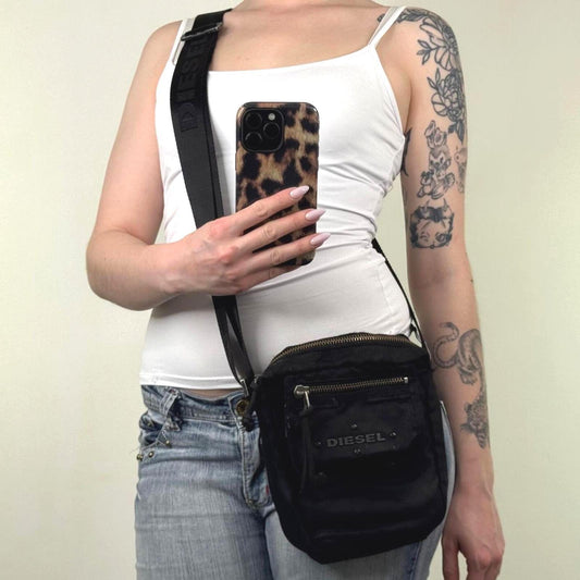 Y2K vintage Diesel cargo bag side messenger utility black