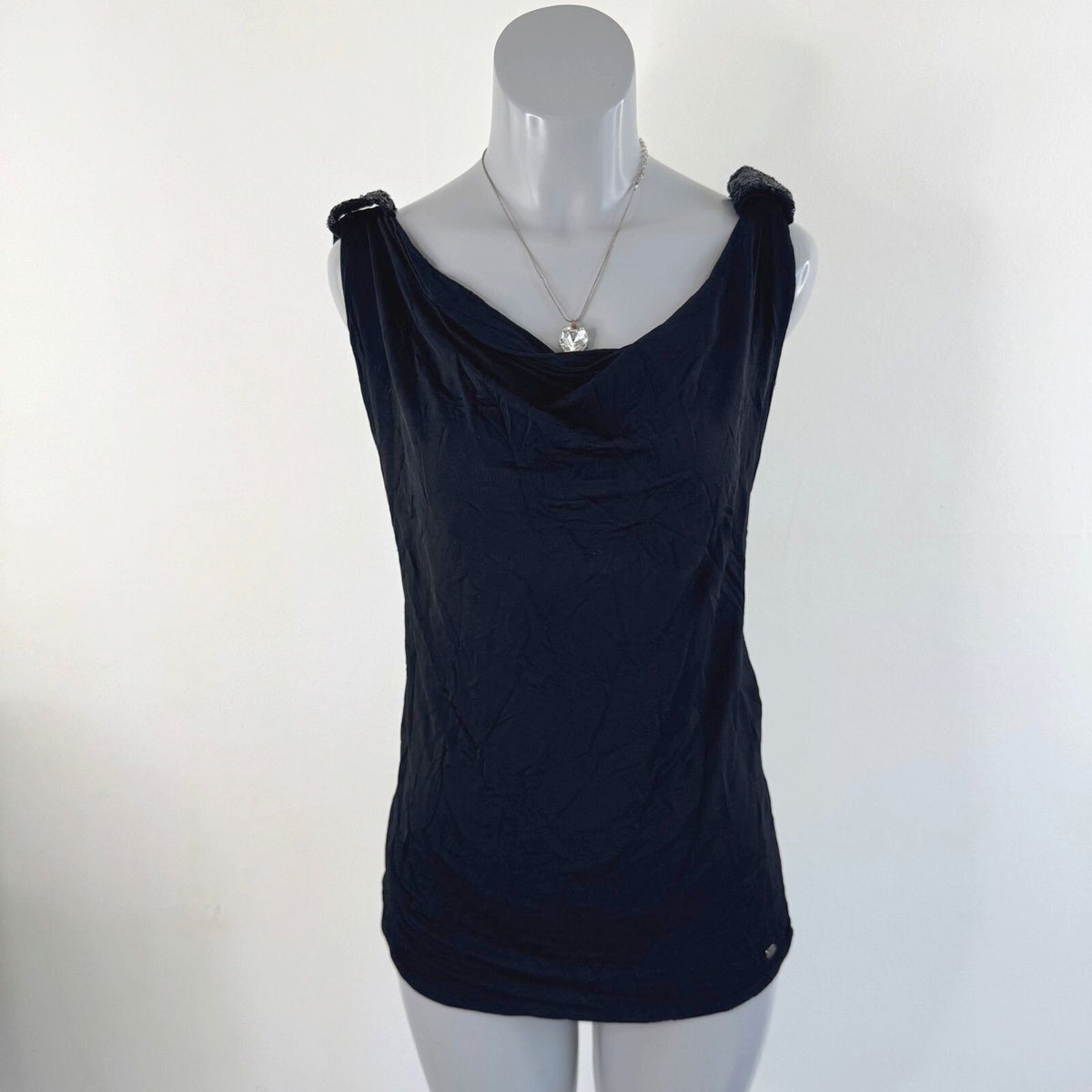 Y2K vintage tank top slinky racer open back sequin archive round neck ruched
