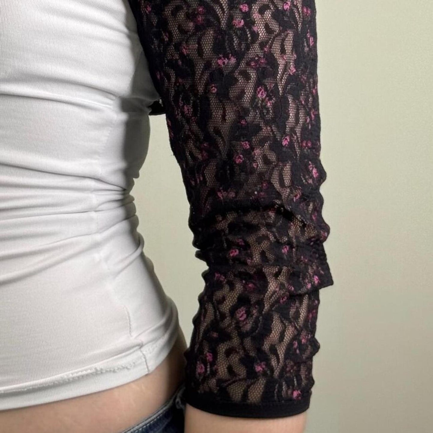 Y2K vintage lace cardigan sheer ditsy floral bolero 3/4 sleeve cropped floral