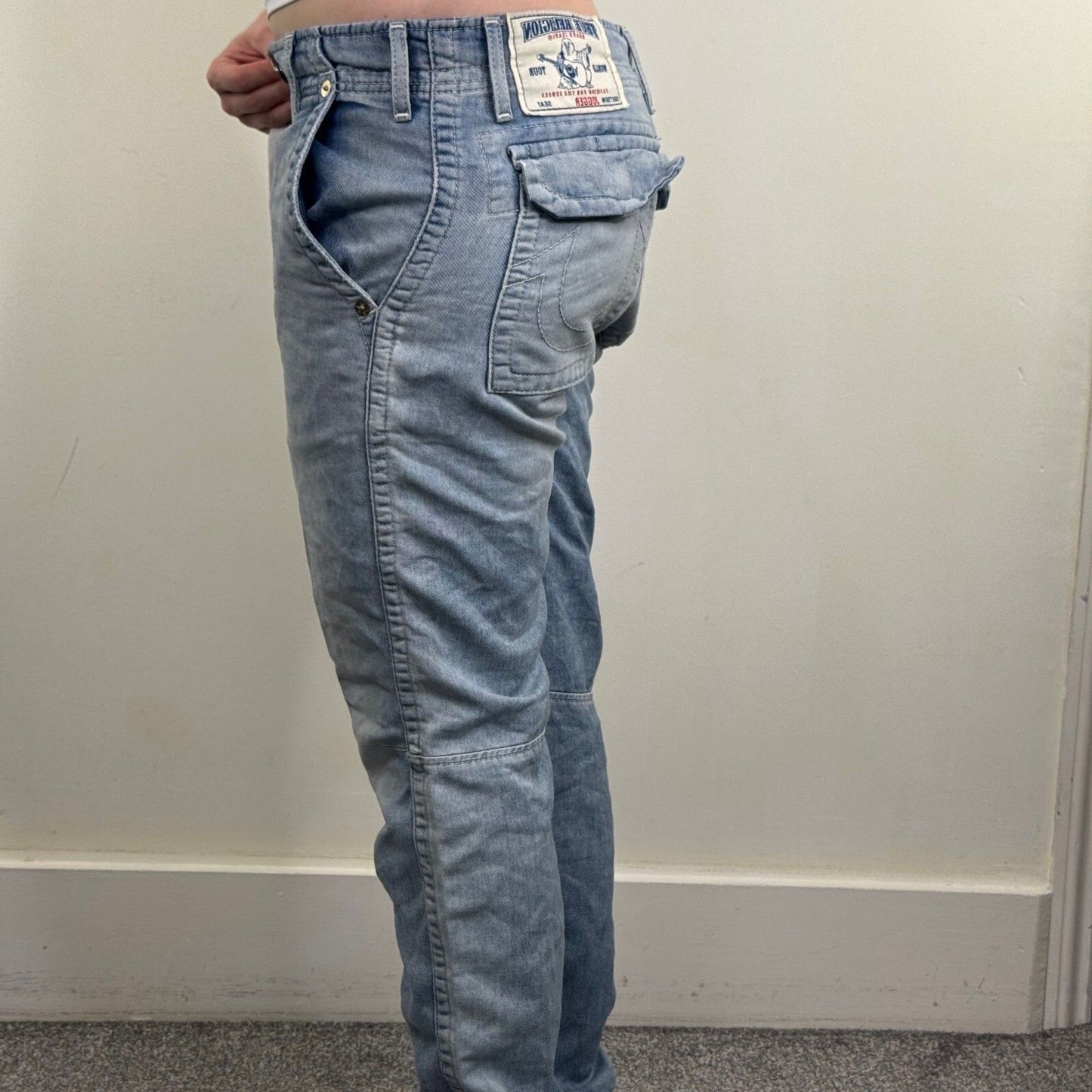 Y2K vintage True Religion denim joggers tracksuit bottoms drawstring light blue
