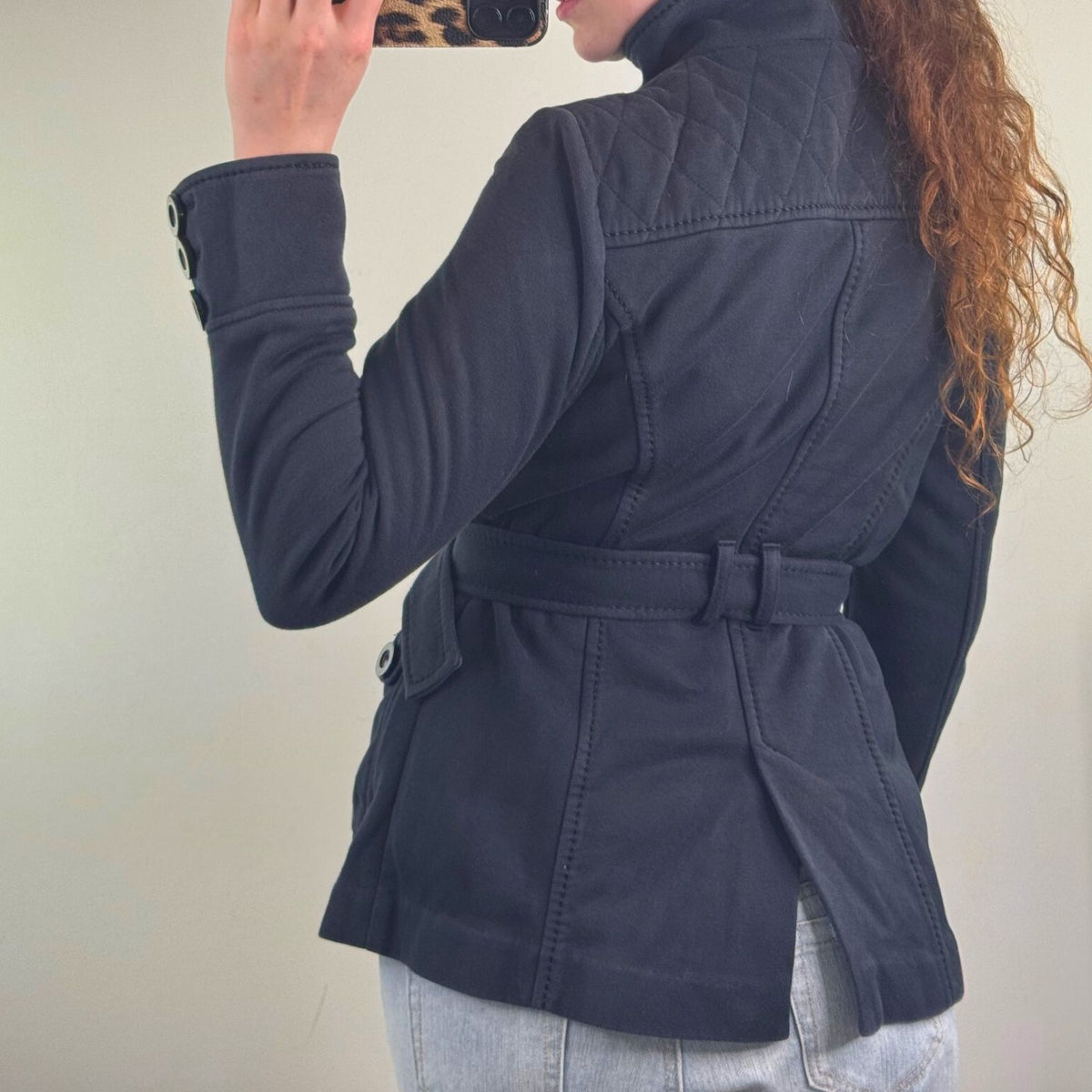 Y2K vintage high neck jacket full zip up belted button stretchy quilted trench