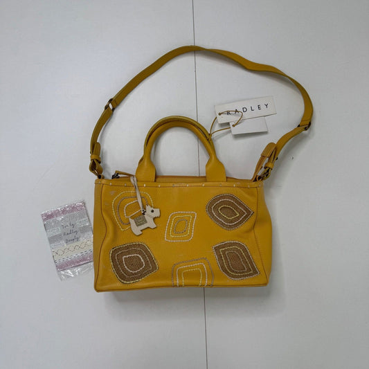 Radley Mustard Yellow Genuine Leather Embroidered Detail Handbag Shoulder Bag
