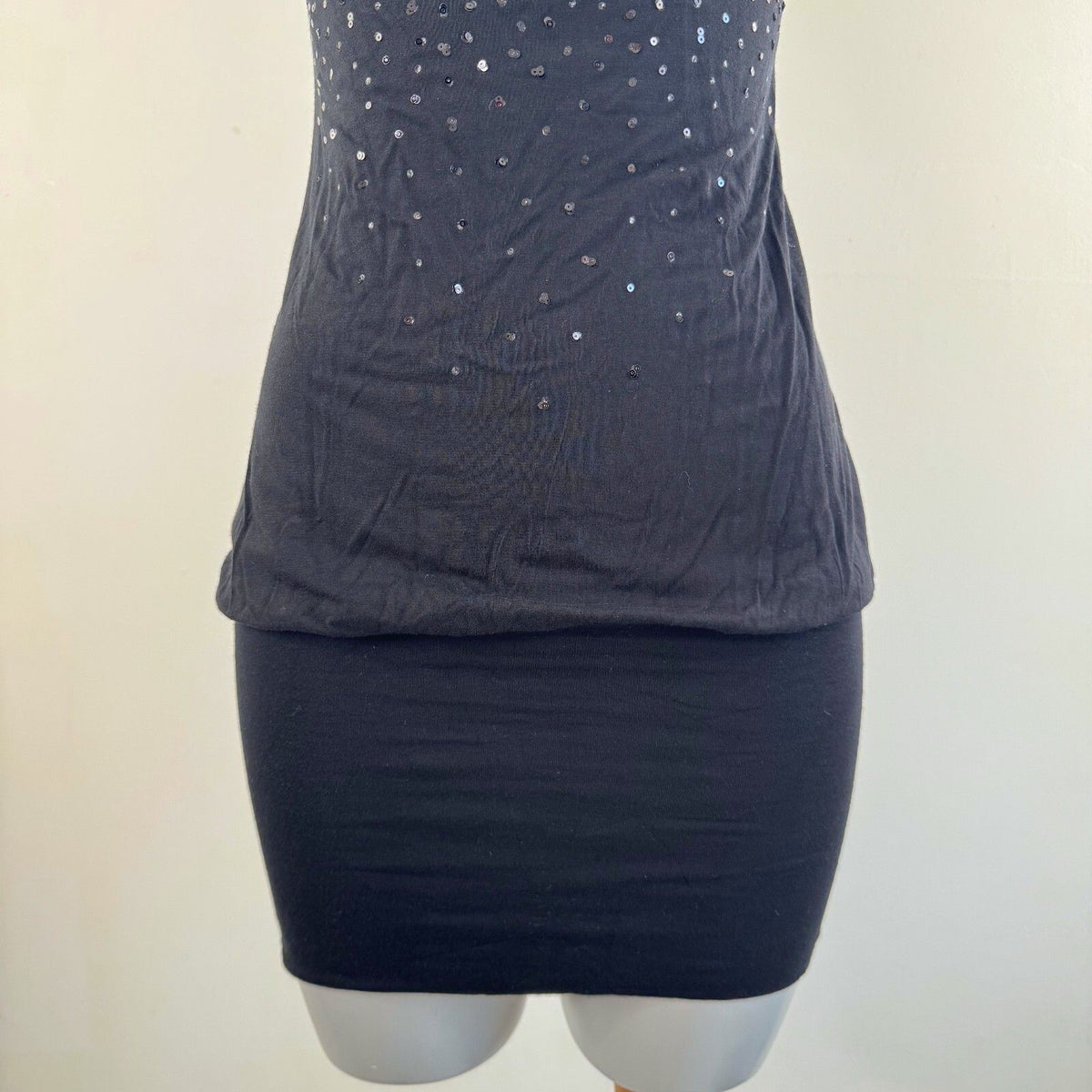 Y2K vintage Jane Norman mini dress sequin peplum ruched slouchy fitted