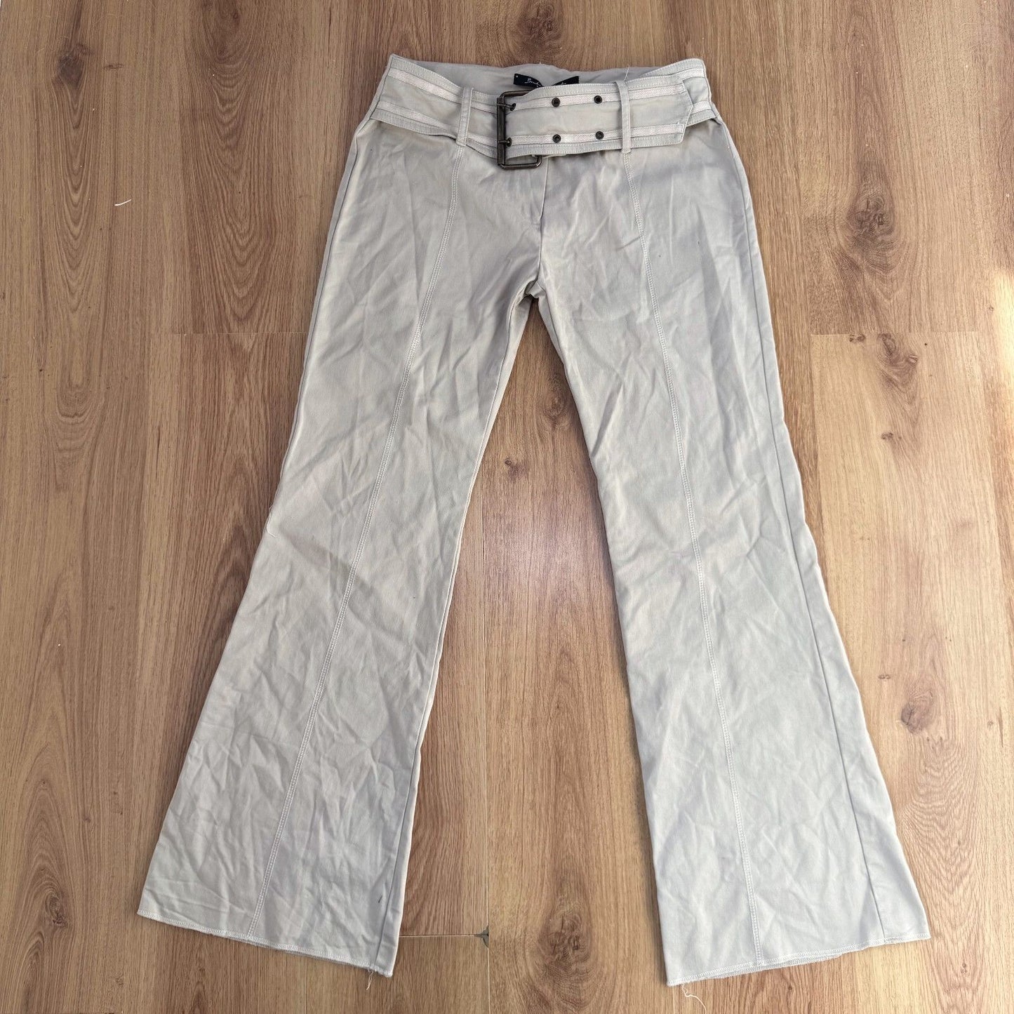 Y2K vintage tailored bootcut trousers chunky built in belt stretchy mid rise