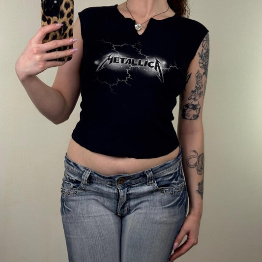Vintage 1997 Metallica baby tee top t-shirt sleeveless v neck crop lighting rare