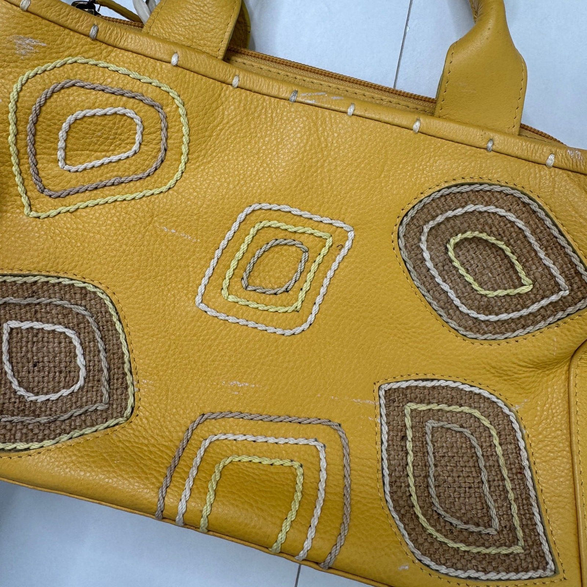 Radley Mustard Yellow Genuine Leather Embroidered Detail Handbag Shoulder Bag