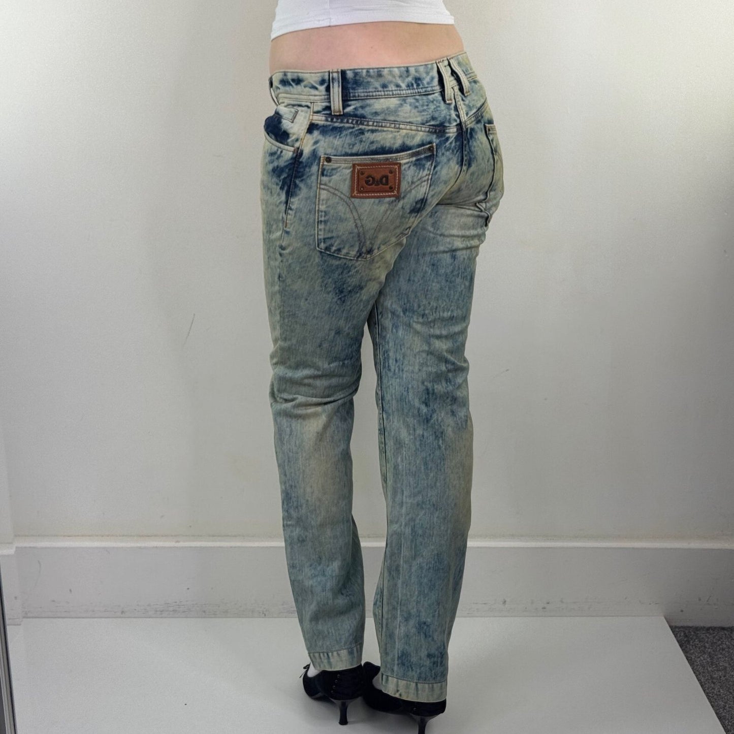 Y2K vintage Dolce & Gabbana bootcut denim jeans acid faded light blue wash