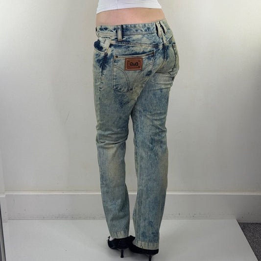 Y2K vintage Dolce & Gabbana bootcut denim jeans acid faded light blue wash