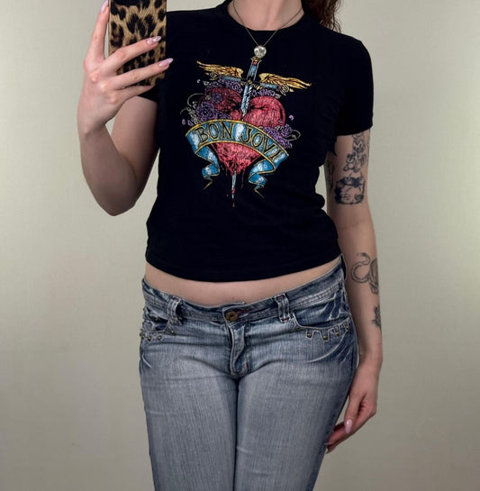 Y2K vintage Bon Jovi women's baby tee short sleeve top fitted graphic print