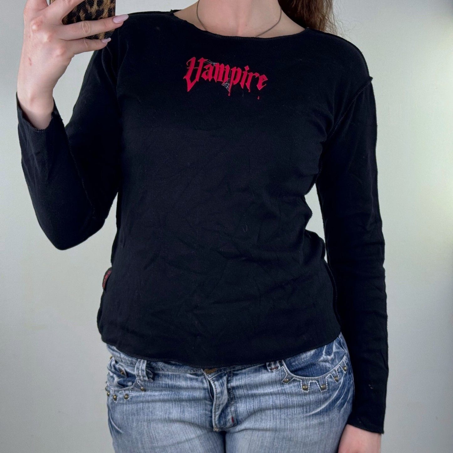 Vintage Omen long sleeve top vampire spider web print rare