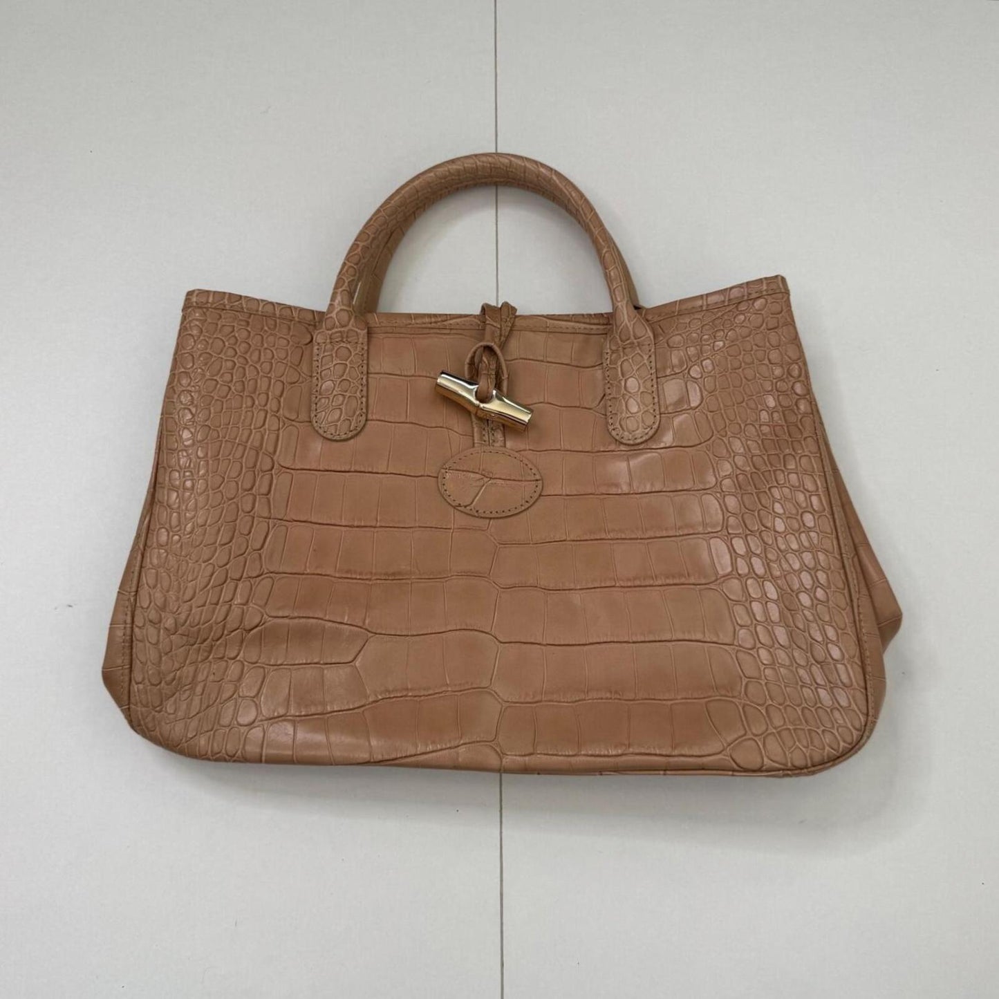 Y2K vintage Longchamp Roseau tote bag handbag cowhide leather crocodile embossed