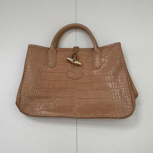 Y2K vintage Longchamp Roseau tote bag handbag cowhide leather crocodile embossed