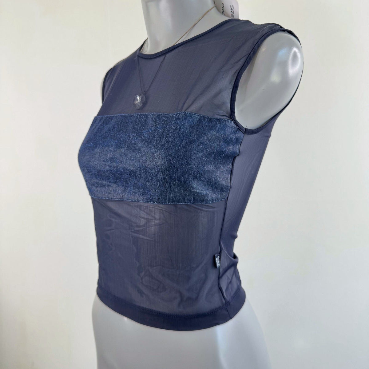 Y2K vintage Miss Sixty tank top mesh sheer crop short blue stretchy fitted