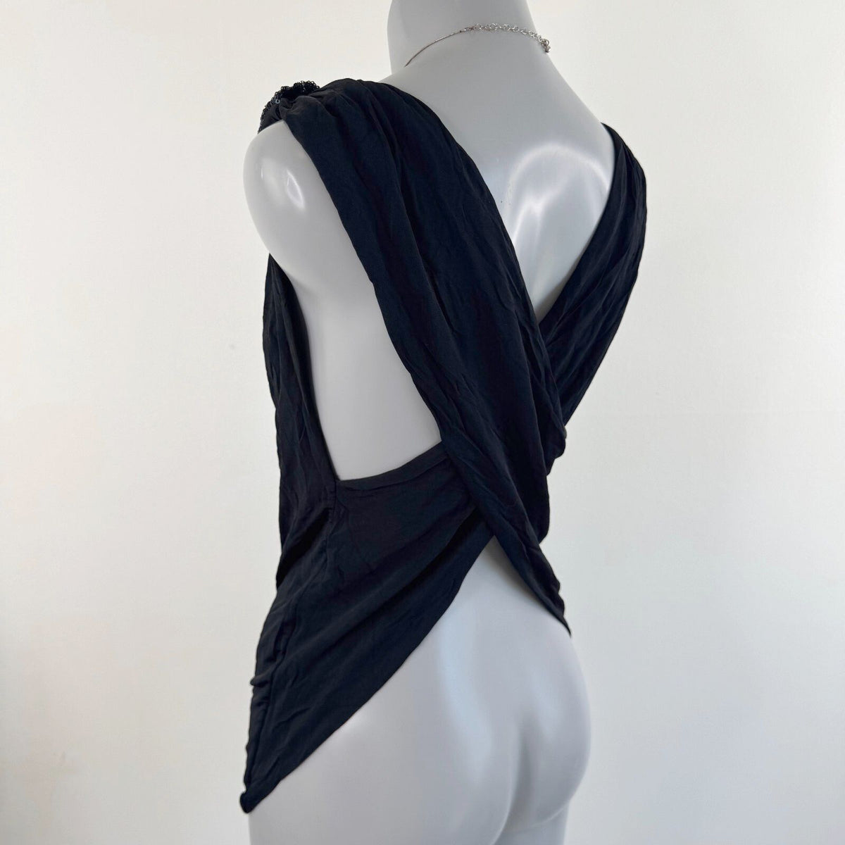 Y2K vintage tank top slinky racer open back sequin archive round neck ruched