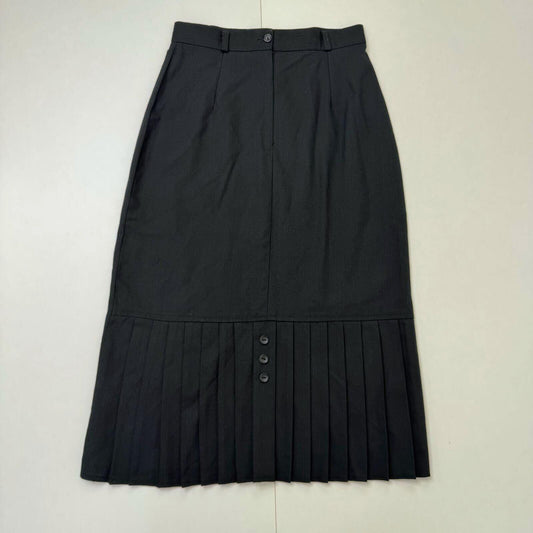 90s vintage midi skirt pleated pinstripe buttons a line tailored black belt loop