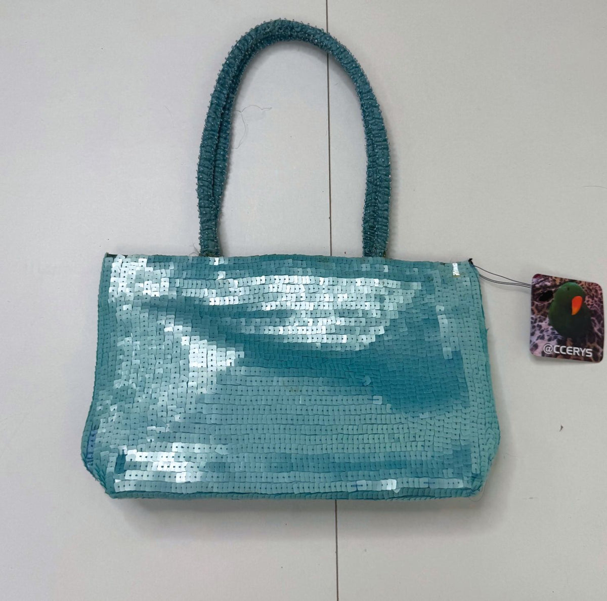 Y2K vintage sequin shoulder bag small turquoise blue beaded