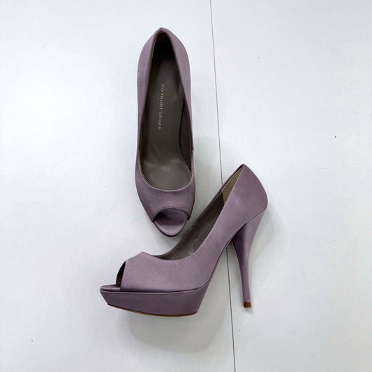 Kurt Geiger January Lilac Satin Platform Peep Toe Heels Purple Stiletto UK 5