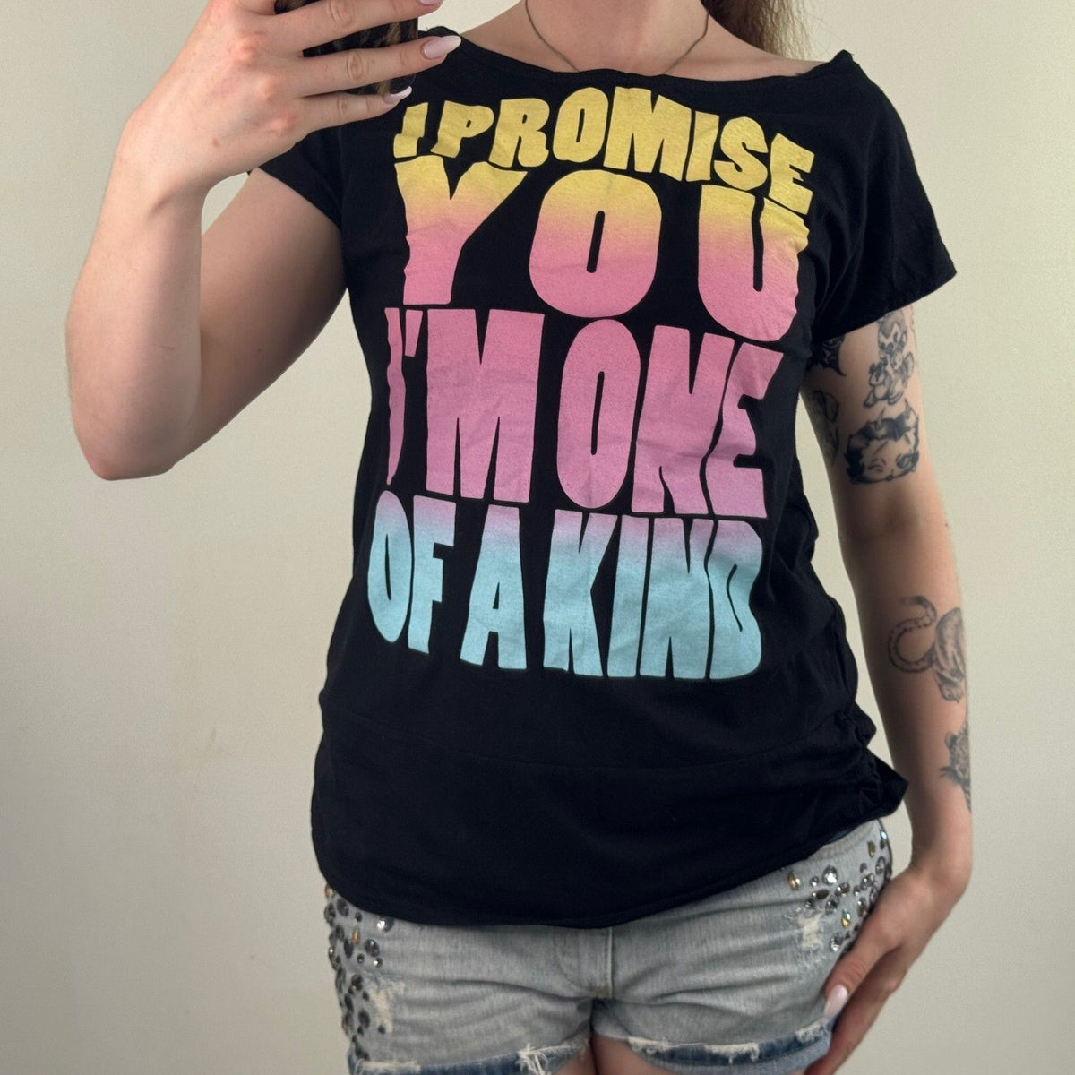 Y2K vintage t-shirt short sleeve top slogan graphic print text multi